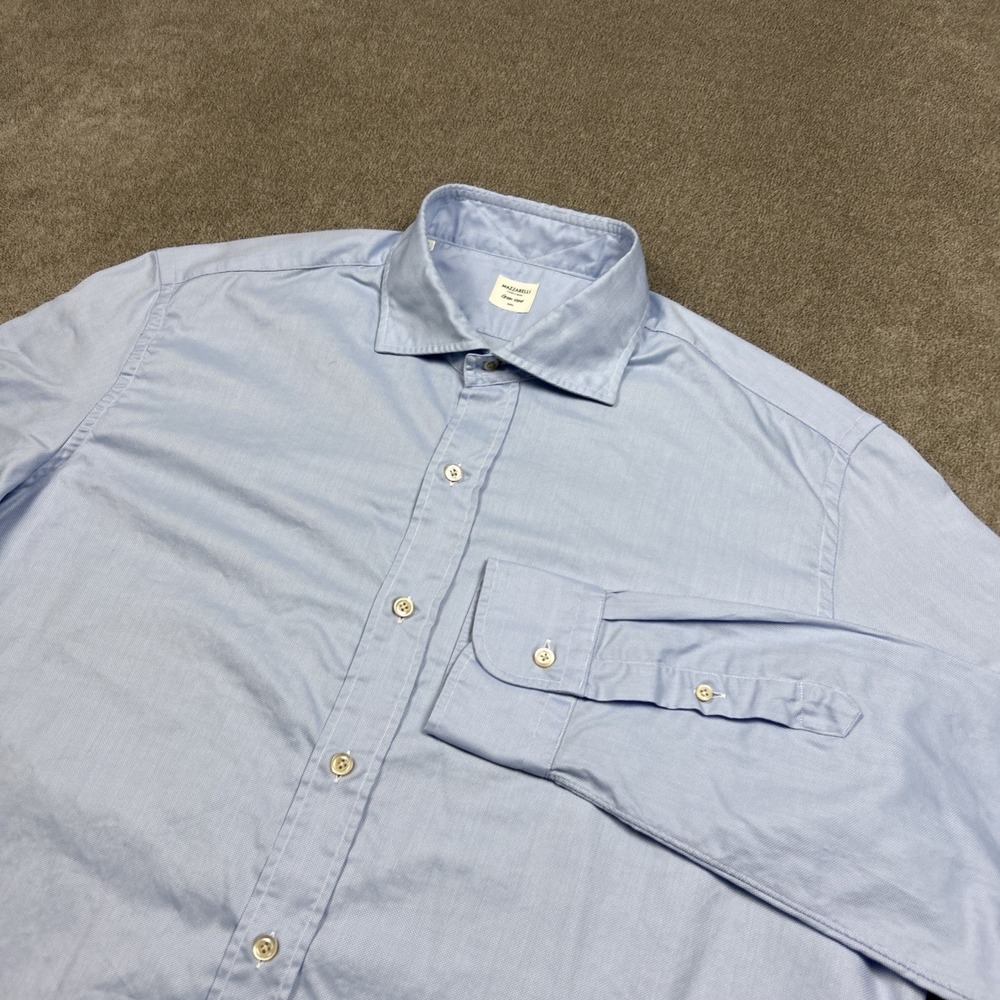 Mazzarelli Green Stone Oxford Shirt Mens XL Button Up Light Blue Cotton Italy